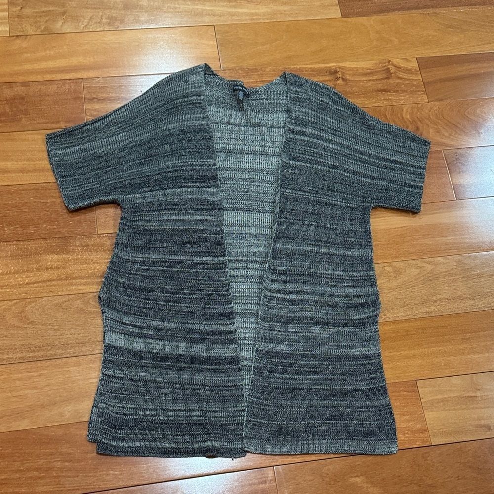Eileen Fisher Grey Short Sleeve Open Knit Kimono Duster Cardigan Size SM